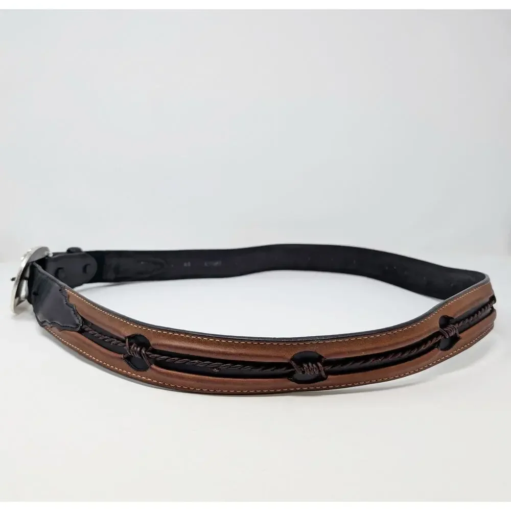 Justin Belt Aged Bark Fenced In Brown Black Leather Western C10813 Men's Size 44